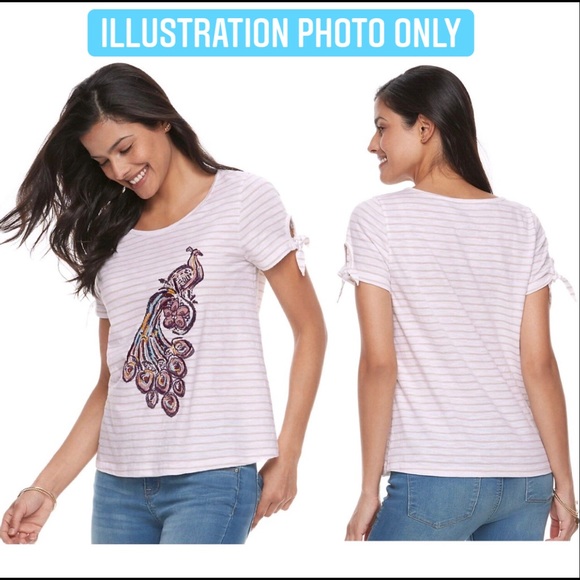 NEW SONOMA Butterfly Embroidery Tee Shirt Striped Petite XS Off White Women’s - Picture 12 of 16